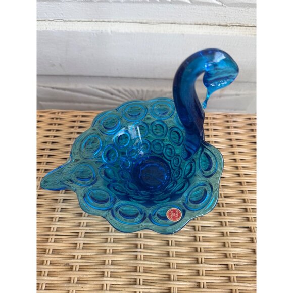 Vintage MCM Italy Art Glass Blue Swan Candy Dish Bulls Eye Pattern - Picture 15 of 15